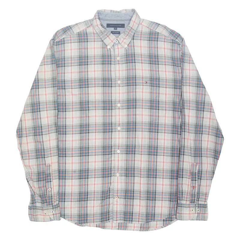 Tommy Hilfiger New York Fit Mens Shirt Grey Check Long Sleeve 2Xl 1