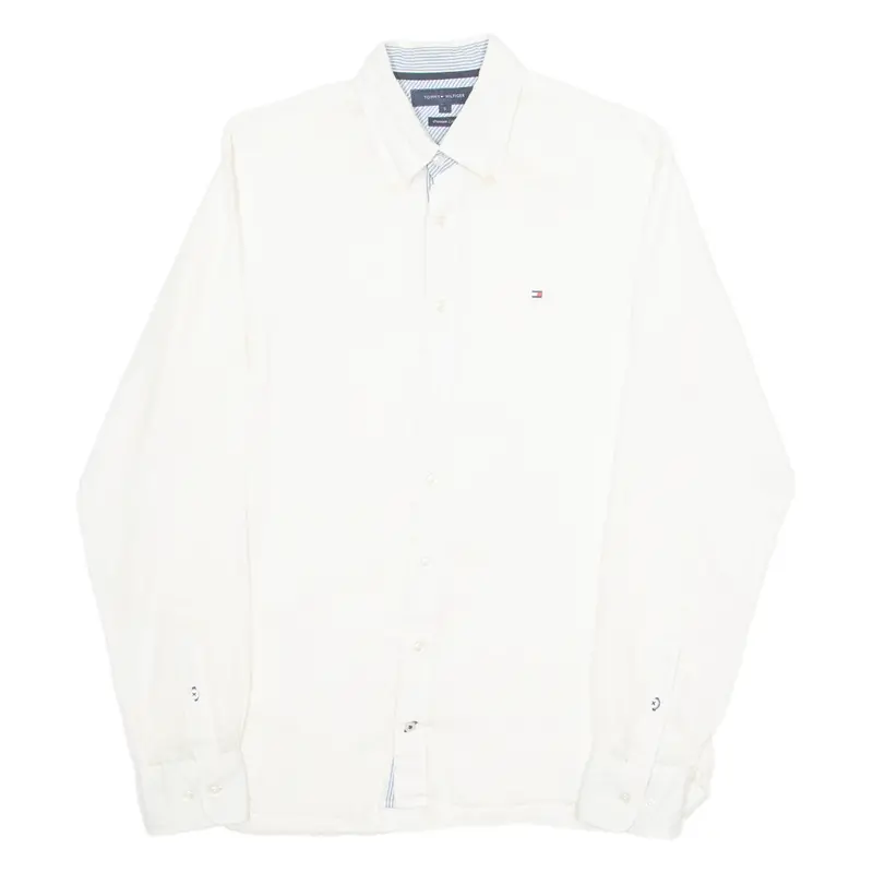 Tommy Hilfiger Premium Linen Mens Plain Shirt White Linen Long Sleeve S 1