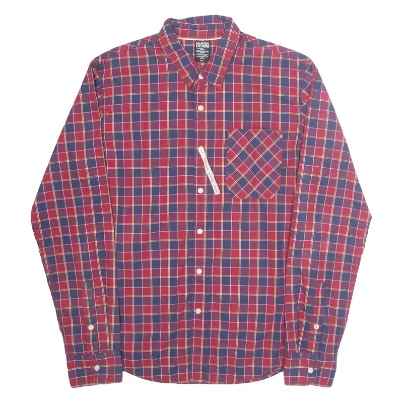 Tommy Hilfiger Regular Mens Shirt Red Plaid Long Sleeve L 1