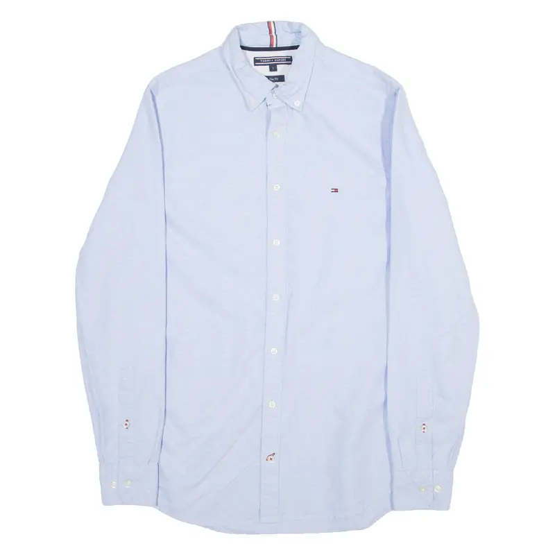 Tommy Hilfiger Slim Fit Mens Plain Shirt Blue Long Sleeve S 1