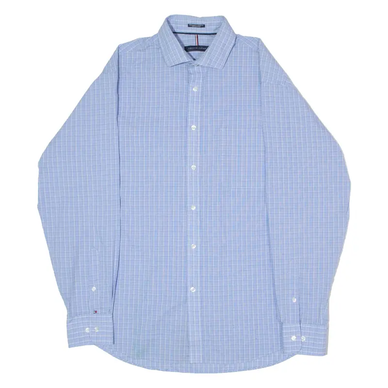 Tommy Hilfiger Stretch Mens Shirt Blue Check Long Sleeve L 1
