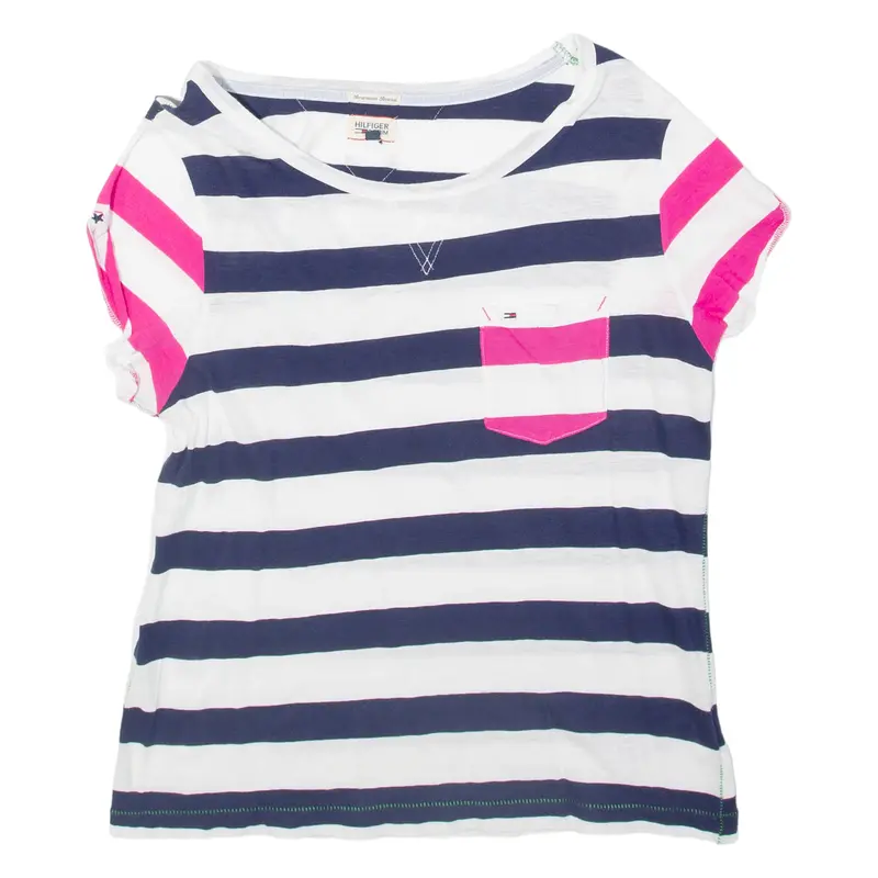 Tommy Hilfiger Striped Womens T-Shirt White L 1