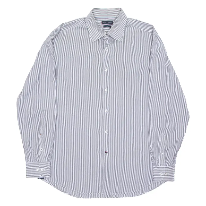 Tommy Hilfiger Tailored Fit Mens Shirt Blue Striped Long Sleeve Xl 1