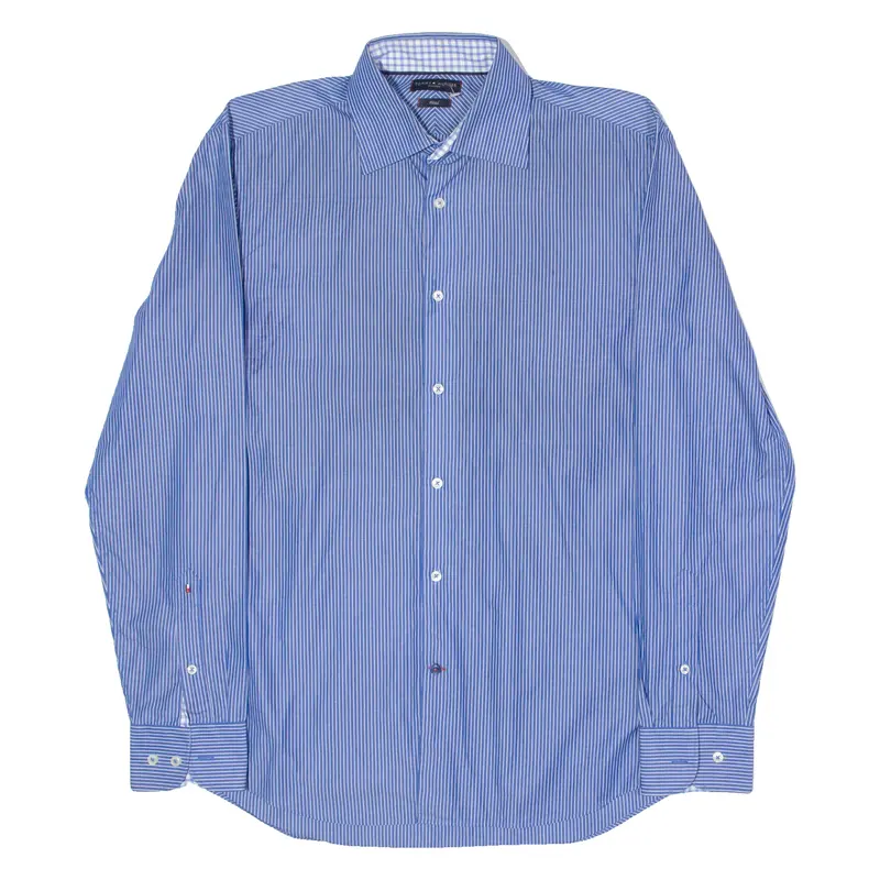 Tommy Hilfiger Tailored Fitted Mens Formal Shirt Blue Striped Long Sleeve L 1