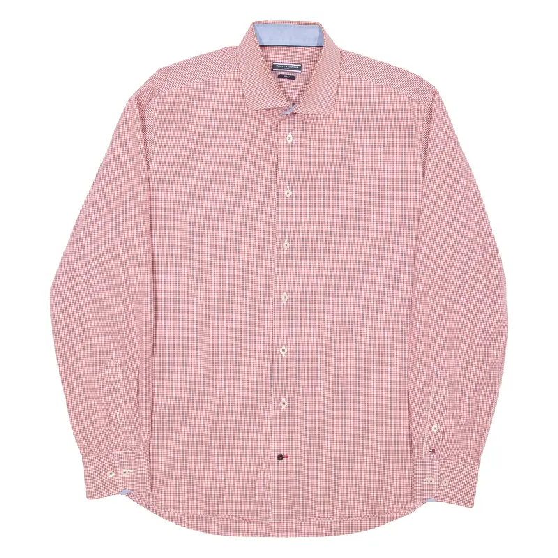 Tommy Hilfiger Tailored Fitted Mens Shirt Red Gingham Long Sleeve L 1