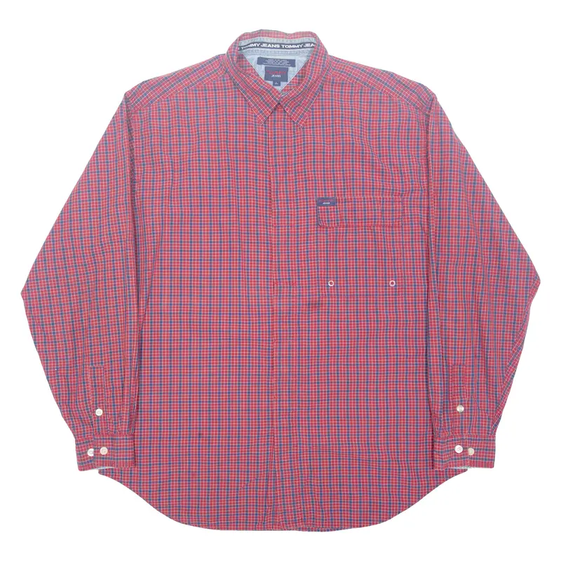 Tommy Hilfiger Tommy Jeans Mens Shirt Red Check Long Sleeve L 1