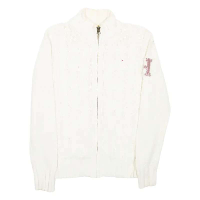 Tommy Hilfiger Womens Aran Jumper Cream High Neck Cable Knit M 1