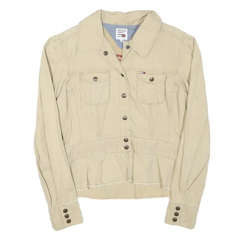 Tommy Hilfiger Womens Beige Denim Jacket M Cotton Blend Button Front Casual 1