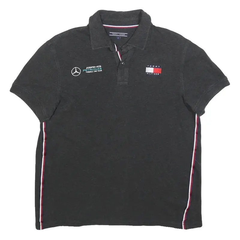 Tommy Hilfiger Womens Black Formula One Team Short Sleeve Polo Shirt M Racing 1