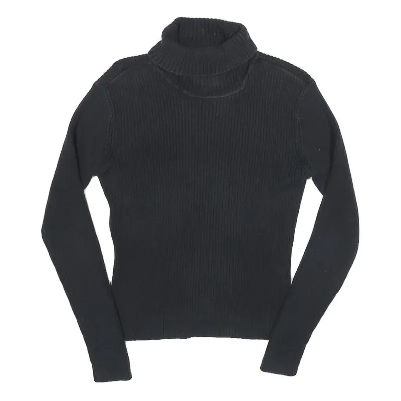 Tommy Hilfiger Womens Black Plain Roll Neck Basic Knit Jumper M Cotton Knitwear 1
