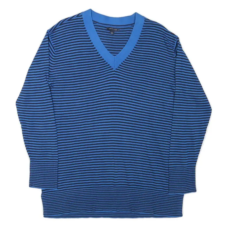 Tommy Hilfiger Womens Blue & Black Patterned Jumper V-Neck Basic Knit L 1