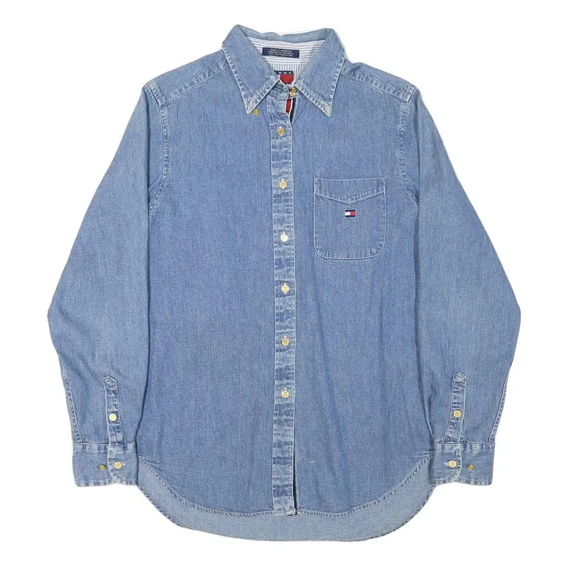 Tommy Hilfiger Womens Blue Denim Shirt M Button Denim Cotton Blend Long Sleeve 1