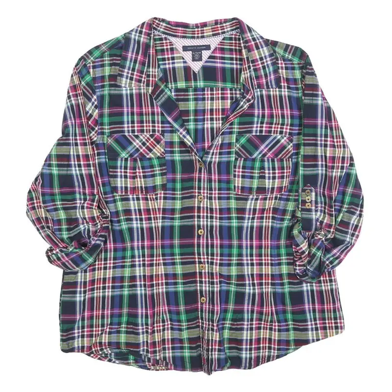 Tommy Hilfiger Womens Blue Green Red Check Shirt Long Sleeve Collared Xl Casual 1