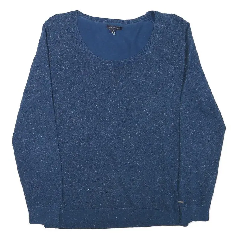 Tommy Hilfiger Womens Blue Plain Crew Neck Basic Knit Jumper M Cotton Blend 1
