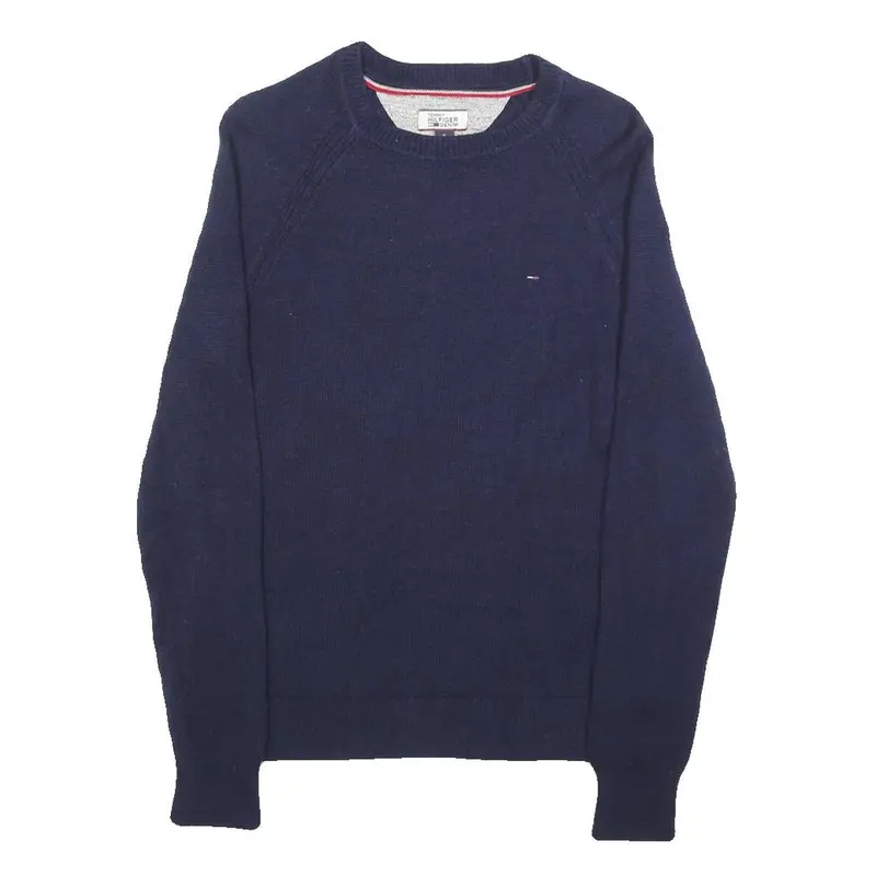 Tommy Hilfiger Womens Blue Plain Wool Blend Jumper Crew Neck Tight Knit M 1