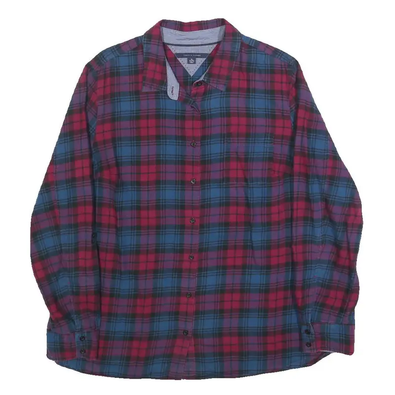 Tommy Hilfiger Womens Blue & Red Check Shirt Xl Casual Cotton Blend Button 1