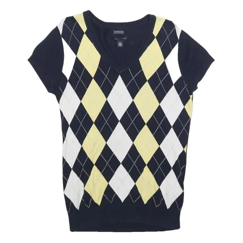 Tommy Hilfiger Womens Blue Yellow White Patterned V-Neck Basic Knit M Cotton 1