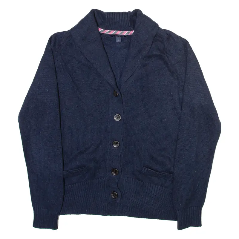Tommy Hilfiger Womens Cardigan Blue Button Neck Tight Knit L 1