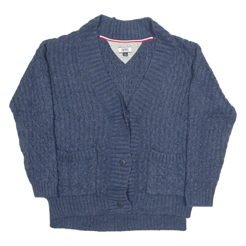 Tommy Hilfiger Womens Cardigan Blue V-Neck Cable Knit Xs 1