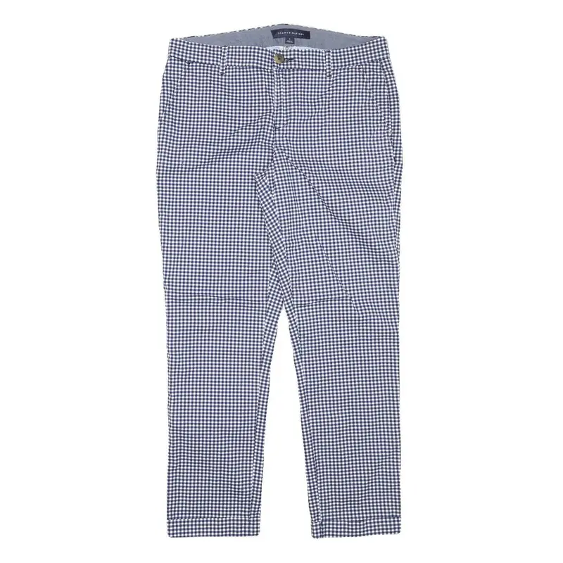 Tommy Hilfiger Womens Cotton Blend Blue & White Slim Straight Trousers W31 L27 1