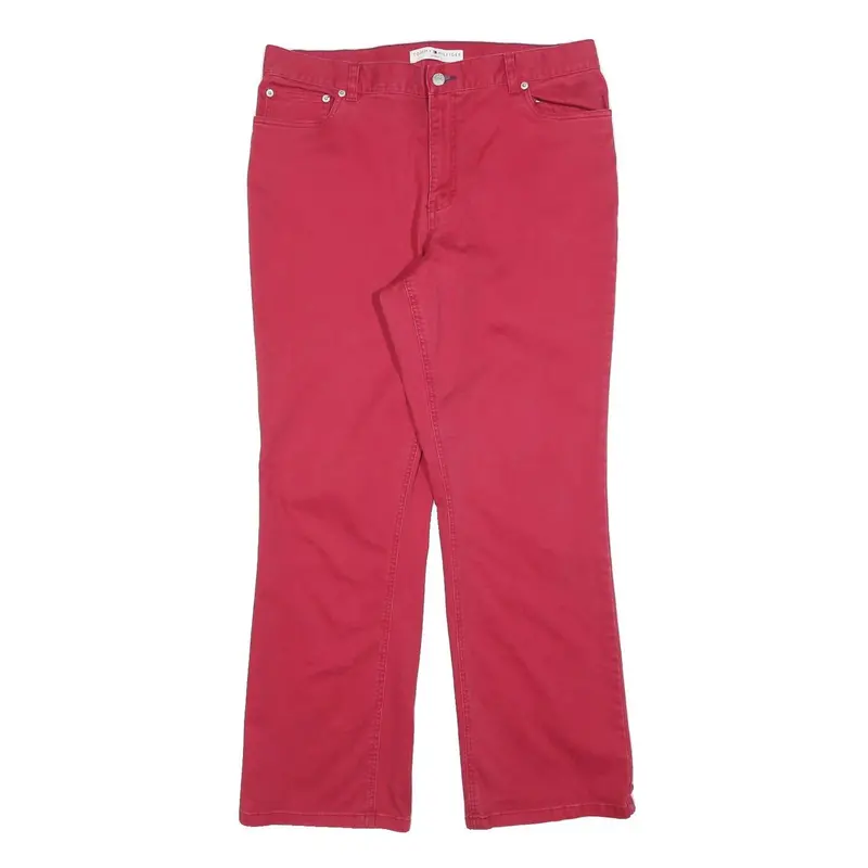 Tommy Hilfiger Womens Cotton Blend Red Regular Fit Straight Leg Trousers W34 L31 1