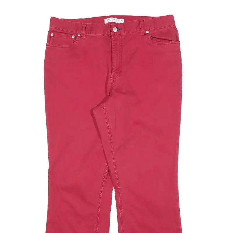 Tommy Hilfiger Womens Cotton Blend Red Regular Fit Straight Leg Trousers W34 L31 2
