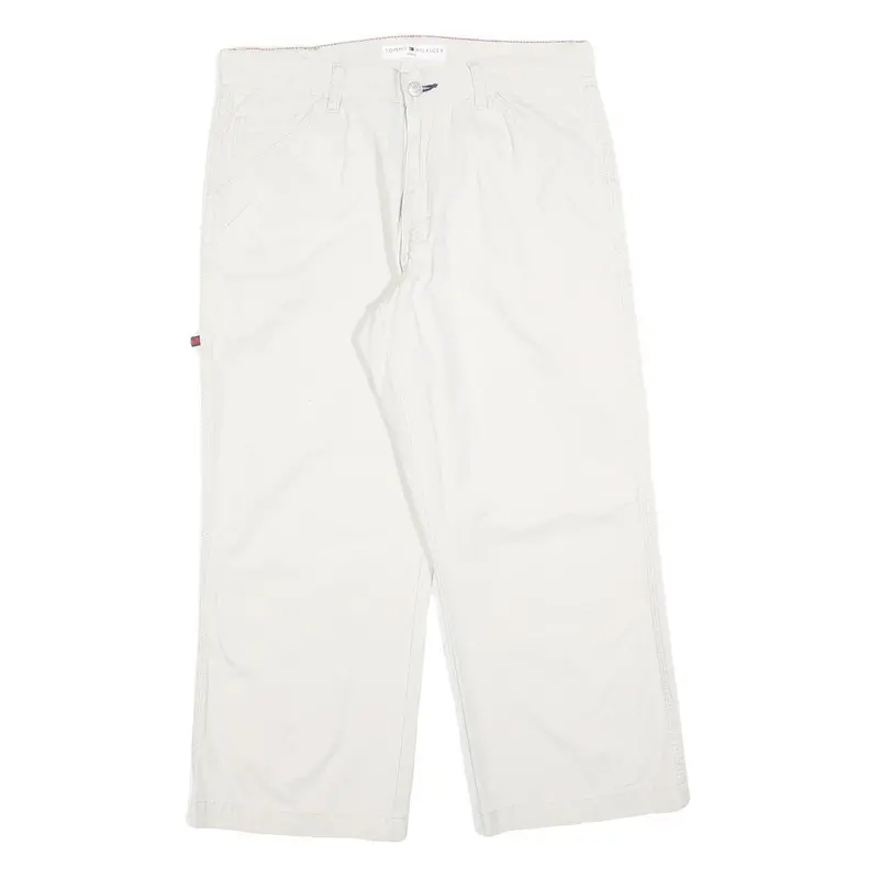 Tommy Hilfiger Womens Cotton Blend White Relaxed Straight Trousers W32 L24 1