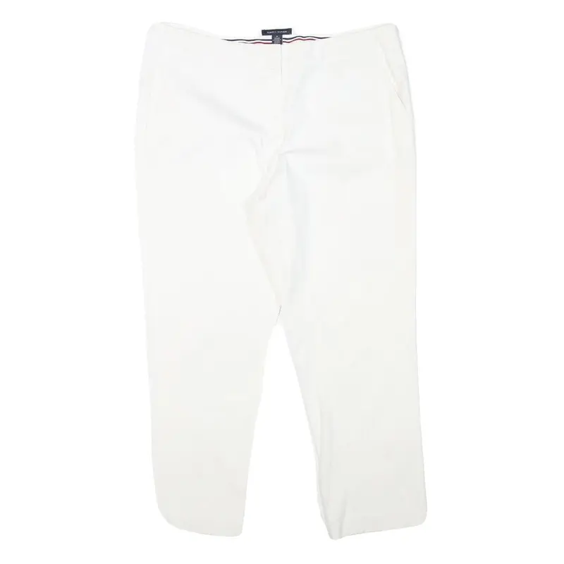 Tommy Hilfiger Womens Cotton Blend White Slim Trousers Zip Closure W32 L26 1