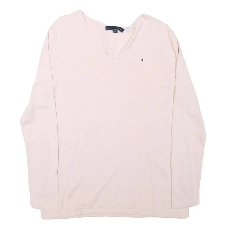 Tommy Hilfiger Womens Cream Jumper V-Neck Basic Knit L Cotton Blend Casual 1