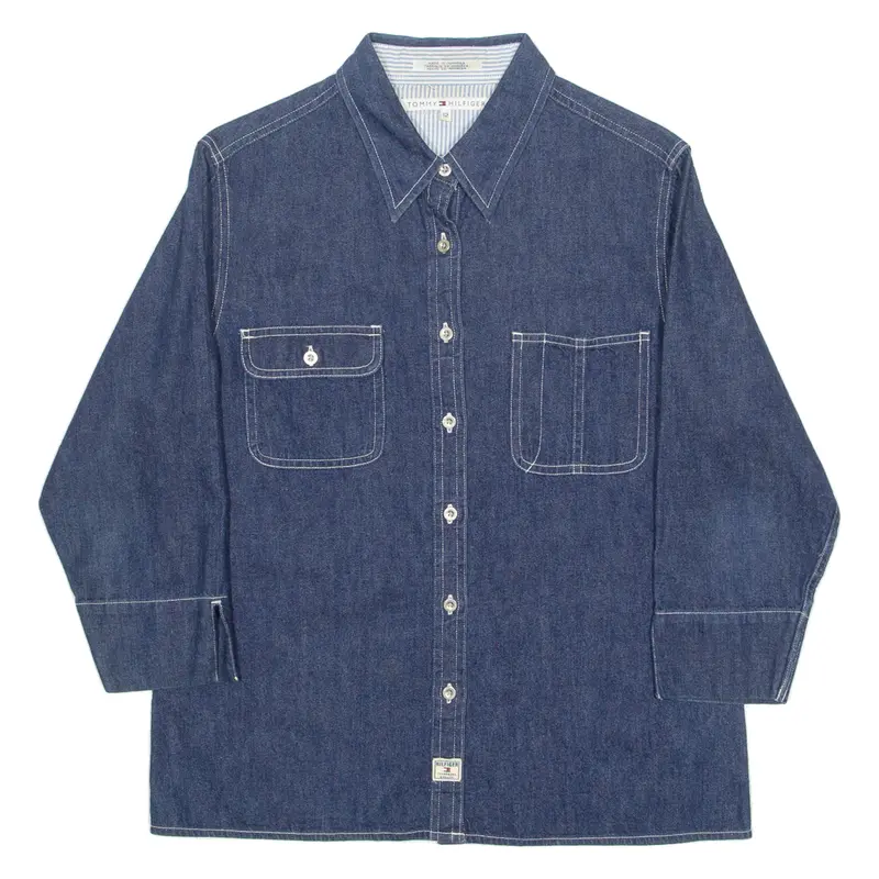 Tommy Hilfiger Womens Denim Shirt Blue 3/4 Sleeve Uk 12 1