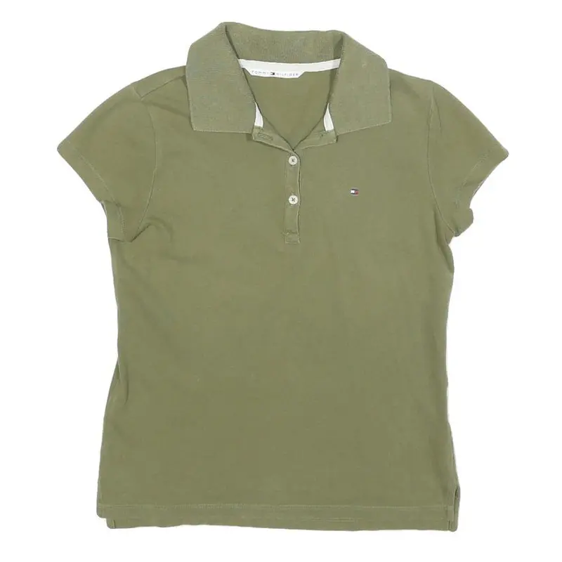 Tommy Hilfiger Womens Green Short Sleeve Plain Xs Polo Shirt Cotton Blend 1