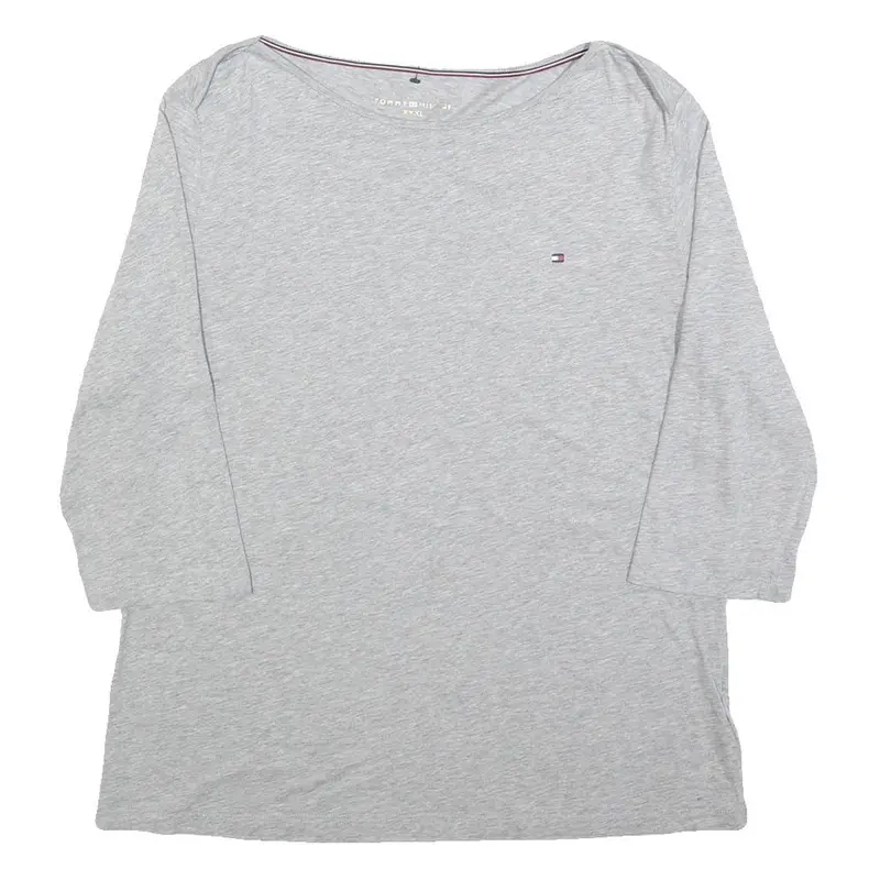 Tommy Hilfiger Womens Grey 2Xl Long Sleeve Boat Neck Plain T-Shirt Cotton 1