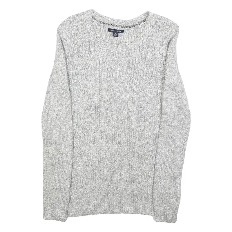 Tommy Hilfiger Womens Grey Cable Knit Cotton Blend Jumper Crew Neck Xs Soft Warm 1