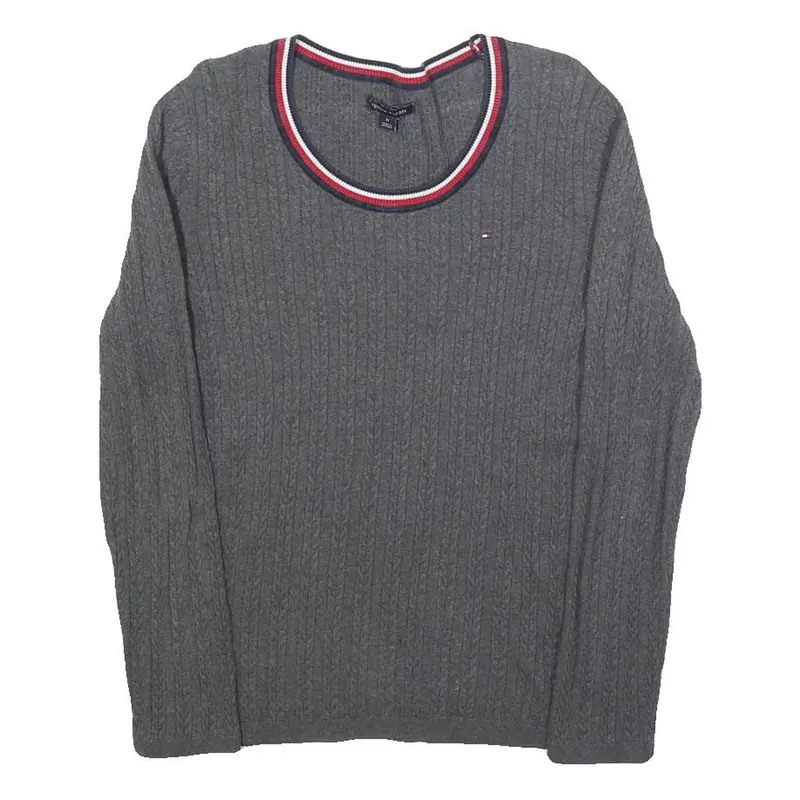Tommy Hilfiger Womens Grey Cable Knit Crew Neck Jumper M Casual Cotton Blend 1