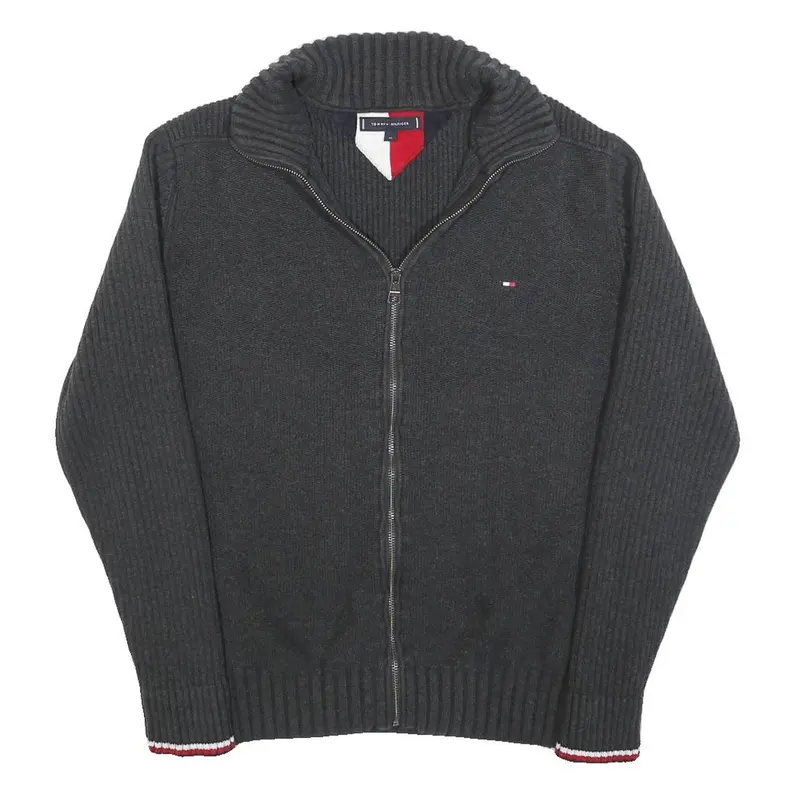 Tommy Hilfiger Womens Grey Coogie Style Jumper Zip Collar Chunky Knit Xl 1