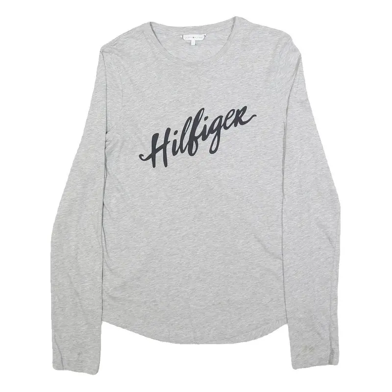 Tommy Hilfiger Womens Grey Long Sleeve Crew Neck T-Shirt S Hilfiger Script 1