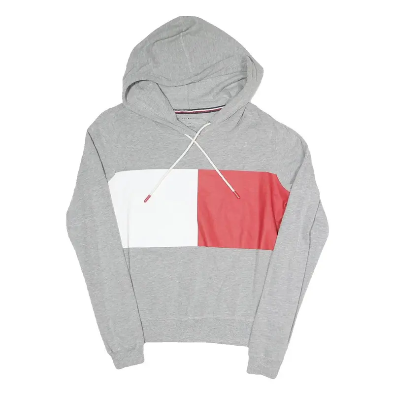 Tommy Hilfiger Womens Grey White & Red Colourblock Pullover Hoodie S Cotton 1