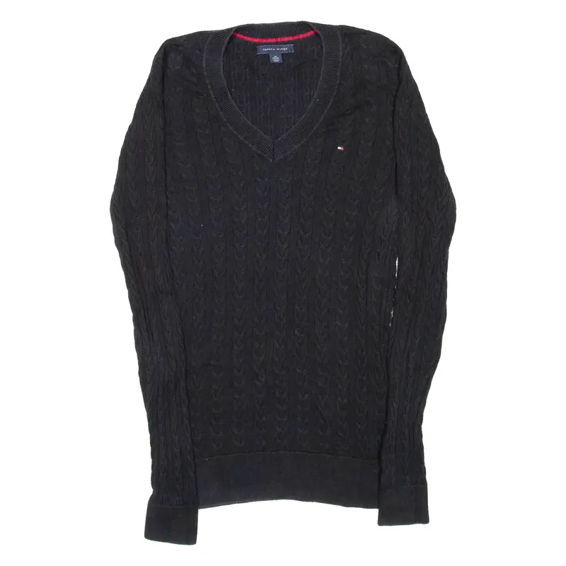 Tommy Hilfiger Womens Jumper Black V-Neck Tight Knit Xs 1