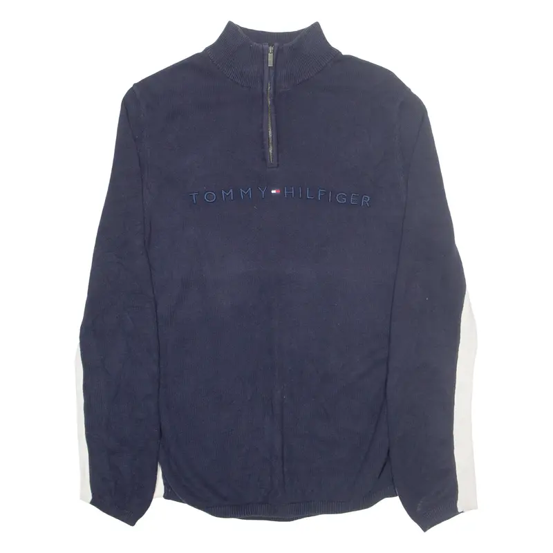 Tommy Hilfiger Womens Jumper Blue 1/4 Zip Tight Knit M 1