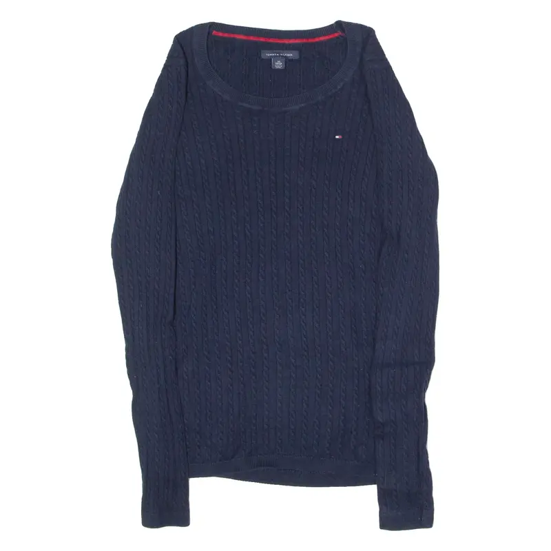 Tommy Hilfiger Womens Jumper Blue Crew Neck Cable Knit Xs 1