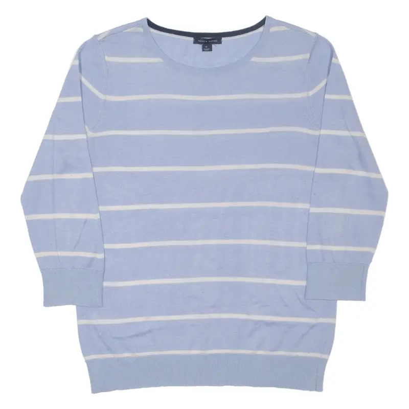 Tommy Hilfiger Womens Jumper Blue Striped Tight Knit 3/4 Sleeve M 1