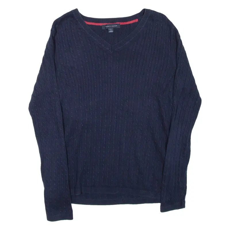 Tommy Hilfiger Womens Jumper Blue V-Neck Cable Knit M 1