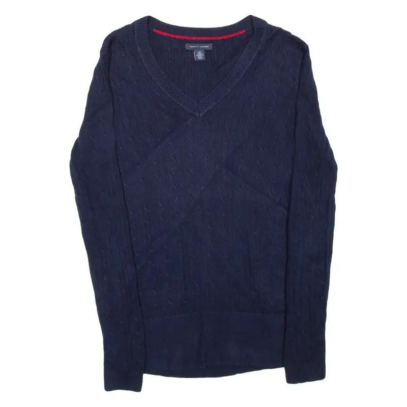Tommy Hilfiger Womens Jumper Blue V-Neck Cable Knit S 1