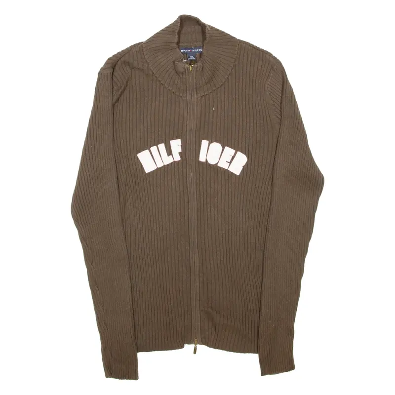 Tommy Hilfiger Womens Jumper Brown High Neck Tight Knit L 1