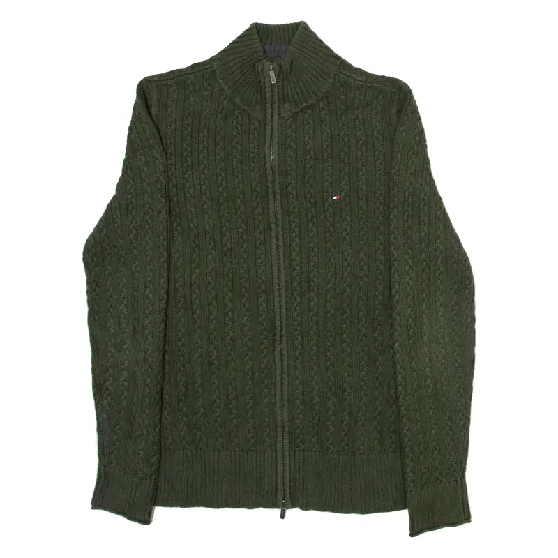 Tommy Hilfiger Womens Jumper Green Cable Knit M 1
