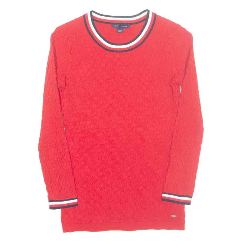 Tommy Hilfiger Womens Jumper Red Cable Knit 3/4 Sleeve Xs 1