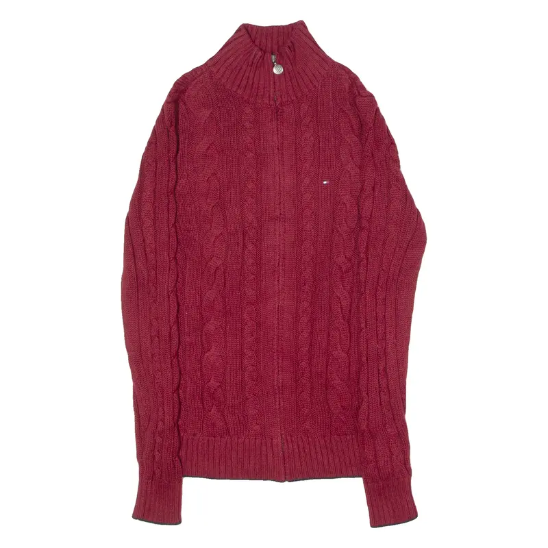 Tommy Hilfiger Womens Jumper Red High Neck Cable Knit S 1