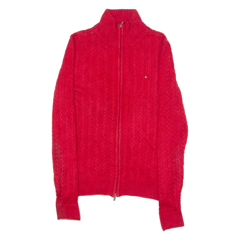 Tommy Hilfiger Womens Jumper Red High Neck Cable Knit S 1