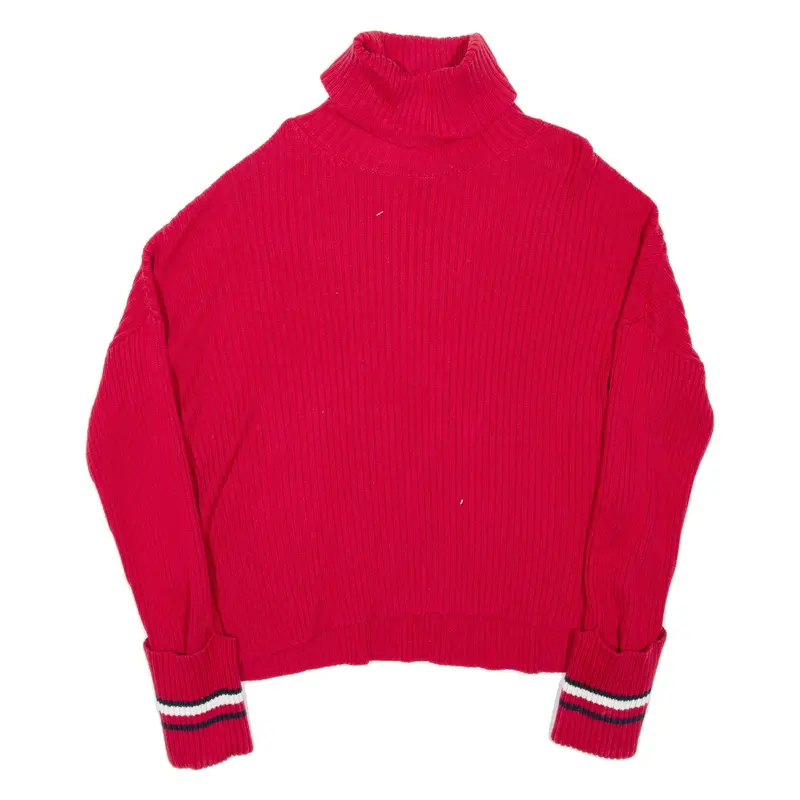 Tommy Hilfiger Womens Jumper Red High Neck Chunky Knit M 1
