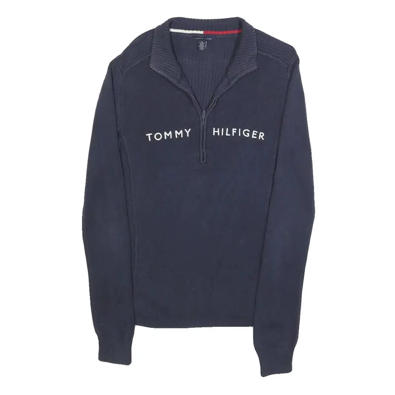 Tommy Hilfiger Womens Navy Blue Plain Pullover Crew Neck Basic Knit S Cotton 1